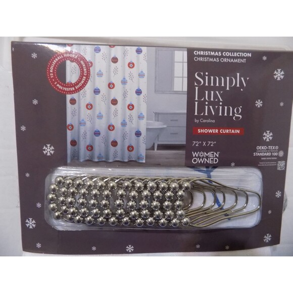 NEW Christmas Ornaments Fabric Shower Curtain Set By Simply Lux Living - Picture 2 of 4